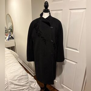Windsmoor Charcoal Wool Cashmere Blend Coat with Floral Appliqué Size 14